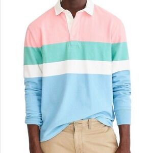J Crew Always Men's Small Rugby Flamingo Striped Polo Shirt